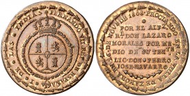 1808. Fernando VII. Zamora. Proclamación. (Ha. 91 var módulo y metal) (Medina 399 var módulo) (V.Q. 13345 var módulo y metal). Orlas florales en anver...