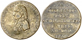 1808. Fernando VII. Abdicación de Carlos IV. (V.Q. 14170). Muy rara. Bronce dorado. 2,80 g. Ø20 mm. MBC.