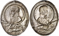 ¿1814?. Fernando VII. Placa de anverso Grabador: ¿N. Roche?. Unifaz. Medalla de adhesión. Perforación. Grieta. Desdoblada. Rara. Metal blanco. 3,74 g....