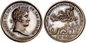 s/d (1820-1823). Fernando VII. Madrid. Homenaje a Santa Teresa, patrona de España. Grabador: R. Gayrard. Bella. Bronce. 4,30 g. Ø21 mm. EBC+.