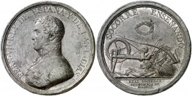 s/d (1825). Fernando VII. Madrid. Premio de la Real Sociedad Económica. (V. 363 var metal). Golpecito. Rara. Plomo. 83,97 g. Ø50 mm. MBC.