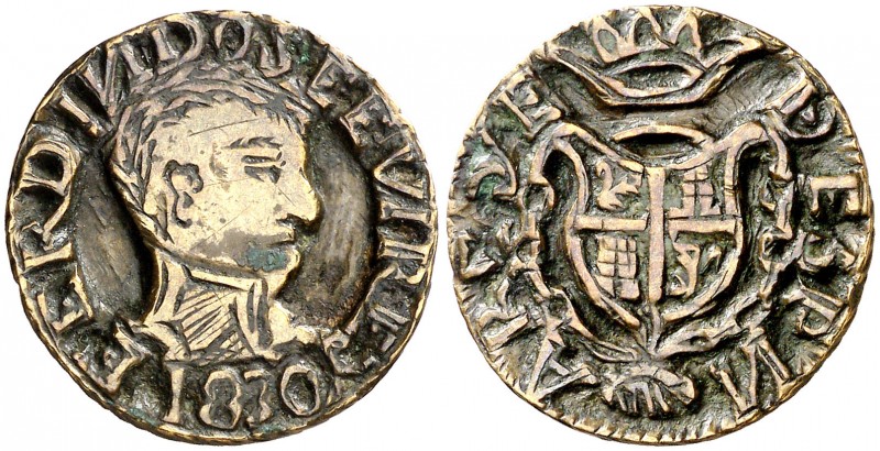 1830. Fernando VII. Ex Colección Valentín de Céspedes. Bronce. 3,11 g. Ø22 mm. M...