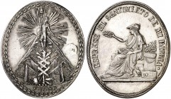 Bolivia. s/d (1825). Simón Bolívar. Potosí. Premio a la aplicación. (Fonrobert 9451). Ovalada. Bella. Ex Colección A. J. Derman. Rara. Plata. 29,55 g....