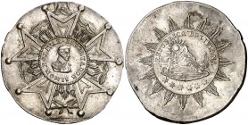Bolivia. s/d (1825). Simón Bolívar. Condecoración. Resto de soldadura en canto. Bella. Ex Colección A. J. Derman. Plata. 22 g. Ø33 mm. (EBC).