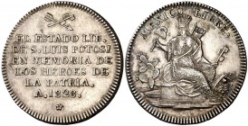 México. 1828. San Luis de Potosí. A los héroes de la patria. (Grove F-75a). Bella. Rara. Plata. 9,39 g. Ø29 mm. EBC.