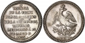 México. 1822. Agustín I. Toluca. Proclamación de la Independencia. (Grove 52a). Rara. Plata. 11,39 g. Ø34 mm. MBC+.