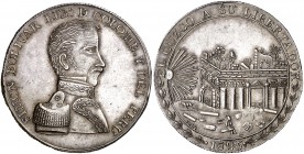 Perú. 1825. Simón Bolívar. Cuzco. Proclamación. (Fonrobert 9205). Atractiva. Rara. Plata. 28,66 g. Ø42 mm. EBC-.