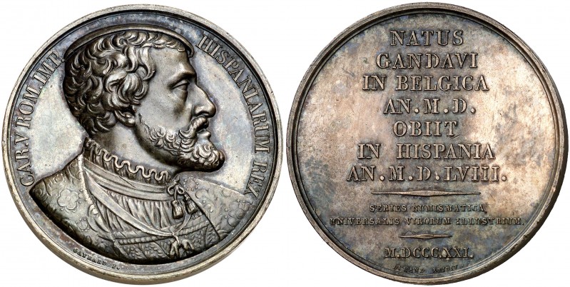 Francia. (hacia 1821). Serie Numismática Universal de Hombres Ilustres. Carlos V...