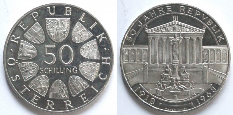 Monete Estere. Austria. 50 Scellini 1968. Ag. KM 2904. Peso gr. 20,00. FS. (D.10...