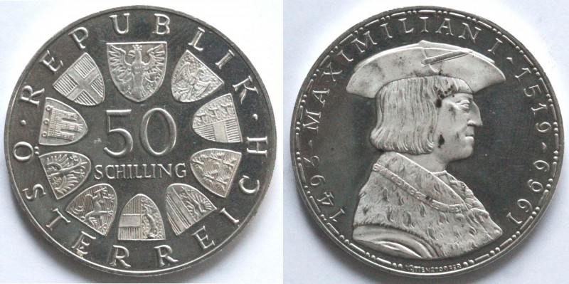 Monete Estere. Austria. 50 Scellini 1969. Ag. KM 2906. Peso gr. 19,97. FS. Macch...