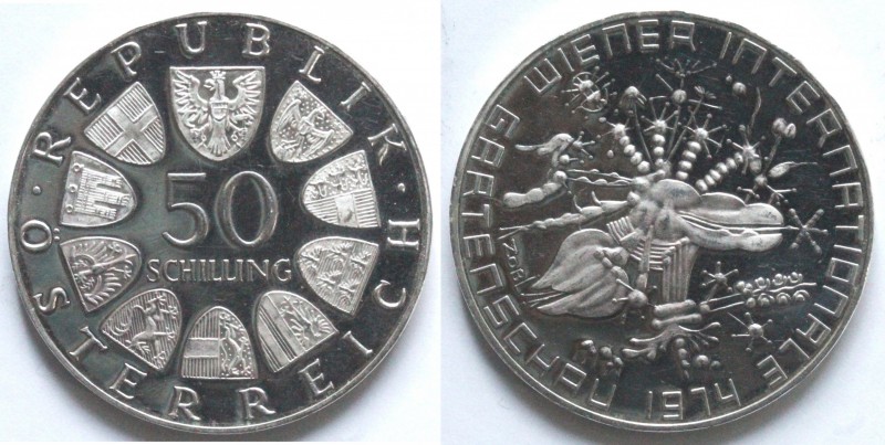 Monete Estere. Austria. 50 Scellini 1974. Ag. KM 2919. Peso gr. 20,12. FS. (D.10...