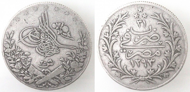 Monete Estere. Egitto. Abdul Hamid II. 1884-1909. 20 qirsh 1907. Ag. Km. 296. Pe...