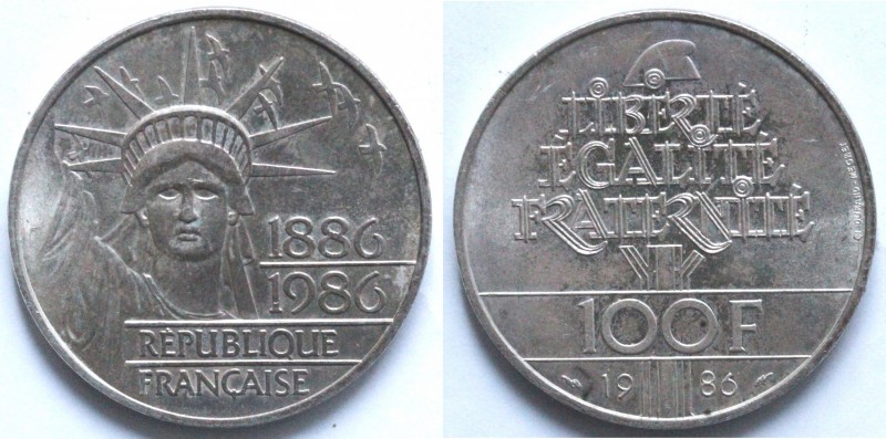 Monete Estere. Francia. 100 Franchi 1986. Ag. KM 960. Peso gr. 15. FDC. Patina. ...