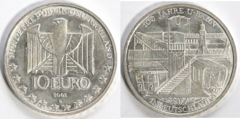 Monete Estere. Germania. 10 Euro 2002. Ag. KM 216. Peso gr. 18,09. qFDC. (D.1021...