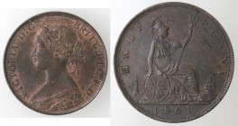 Gran Bretagna. Vittoria. 1837-1901. 1/2 Penny 1861. Ae.