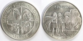 Islanda. 1000 Kronur 1974. Ag.