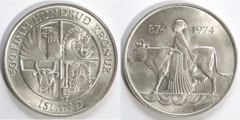 Monete Estere. Islanda. 500 Kronur 1974. Ag. KM 20. Peso 20,02 gr. qFDC. (D.1021...
