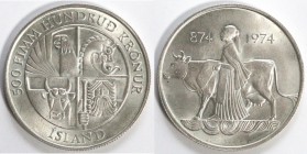 Islanda. 500 Kronur 1974. Ag.
