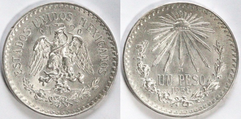 Monete Estere. Messico. Peso 1938. Ag. KM 455. Peso 16,64 gr. qFDC. (D.1021)