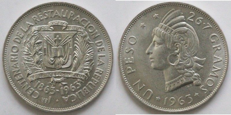 Monete Estere. Repubblica Dominicana. Peso 1963. Ag 650. Km. 30. Peso gr. 26,86....