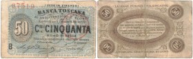 Banconote. Banca Toscana di Anticipazioni e Sconto. 50 Centesimi. Decreto 24 Aprile 1870.
