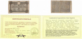 Banconote. Banco di Napoli. 1 Lira. 1 ottobre 1870. Fede di Credito del V° tipo.