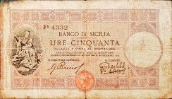 Banconote. Banco di Sicilia. 50 Lire II tipo. D.M. 24-12-1913.