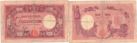 Banconote. Regno D'Italia. Vittorio Emanuele III. 500 lire Grande C. (Fascio). D.M. 31-03-1943.