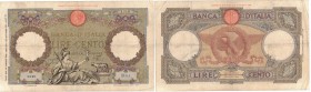 Banconote. Regno D'Italia. Vittorio Emanuele III. 100 Lire  Roma Guerriera (Fascio). D.M. 29-01-1938.