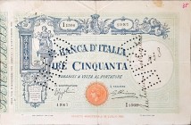 Banconote. Regno D'Italia. Vittorio Emanuele III. 50 lire Grande L. (Fascio). D.M. 21-11-1933. Gig. BI5/22. BB. Macchie. Scritta. FALSO D'EPOCA.