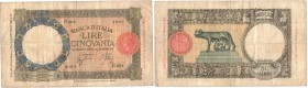 Banconote. Regno D'Italia. Vittorio Emanuele III. 50 lire Lupetta (Fascio) 1°Tipo. D.M. 29-04-1940.