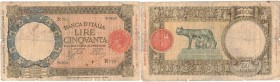 Banconote. Regno D'Italia. Vittorio Emanuele III. 50 lire Lupetta (Fascio) 2°Tipo. D.M. 24-01-1942.