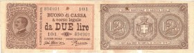 Banconote. Regno D'italia. Vittorio Emanuele III. Buono di cassa da 2 Lire. 14-03-1920.