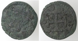 Napoli. Carlo V. 1516-1556. 3 cavalli con trofeo d'armi e croce potenziata. Ae.