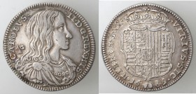 Napoli. Carlo II. 1674-1700. Tarì 1688-89. 9 ribattuto su 8. Ag.