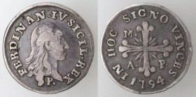 Napoli. Ferdinando IV. 1759-1798. Carlino 1794. Ag.