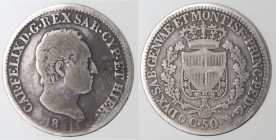 Carlo Felice. 1821-1831. 50 Centesimi 1831 Torino. Ag