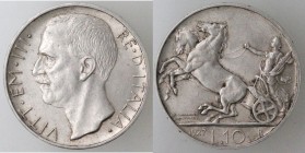 Vittorio Emanuele III. 1900-1943. 10 lire 1927 Biga. 1 Rosetta. Ag.