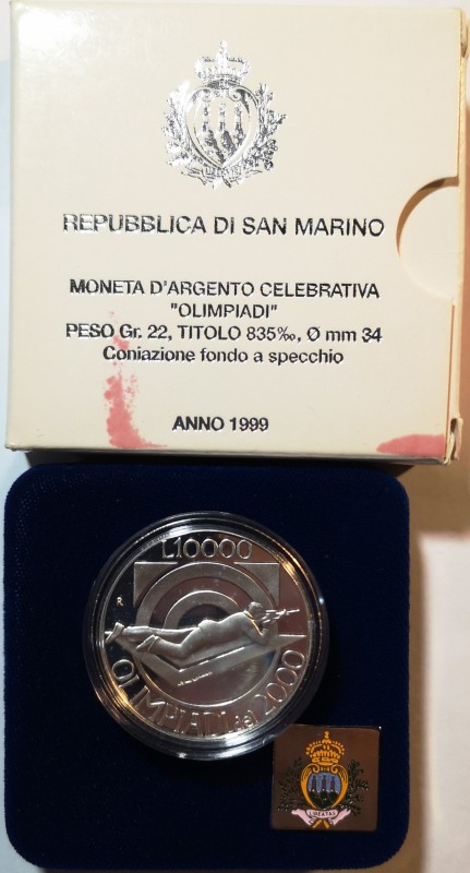 San Marino. 10.000 Lire 1999. Celebrativa delle Olimpiadi. Ag. Confezione della ...