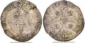 Louis XIII Douzain (15 Deniers) 1641-A VF Details (Damaged) NGC, Paris mint, KM116, Gad-22 (R5), Dup-1344. Two flan cracks, with notable edge nicks an...