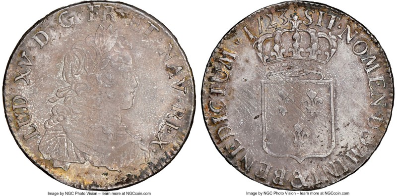 Louis XV Ecu 1723-& UNC Details (Stained) NGC, Aix mint, KM-Unl., Dav-1328, Gad-...
