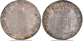 Louis XV Ecu 1723-& UNC Details (Stained) NGC, Aix mint, KM-Unl., Dav-1328, Gad-319 (R4). Light flan flaws, with a touch of dark verdigris, and some r...