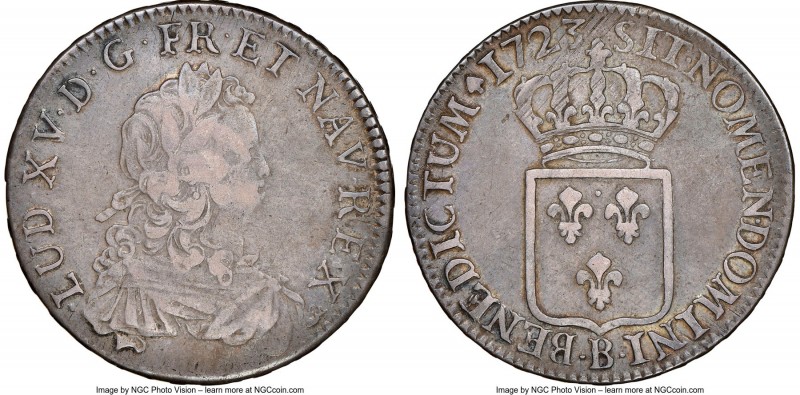 Louis XV Ecu 1723-B VF30 NGC, Rouen mint, KM459.3, Dav-1328, Gad-319 (R3). Mediu...