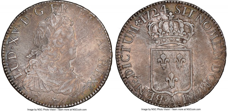 Louis XV Ecu 1724-A AU50 NGC, Paris mint, KM459.1, Dav-1328 Gad-319 (R2). Well-s...