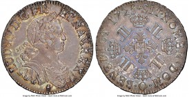 Louis XV Ecu 1725-O AU58 NGC, Riom mint, KM472.15, Dav-1329, Gad-320 (R2). Dark gray patina, with considerable amounts of bright silvery mint luster, ...