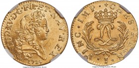 Louis XV gold Louis d'Or Mirliton 1724-I MS64 NGC, Limoges mint, KM470.9, Gad-339 (R2). Large palms variety. Light adjustment marks on both sides, wit...