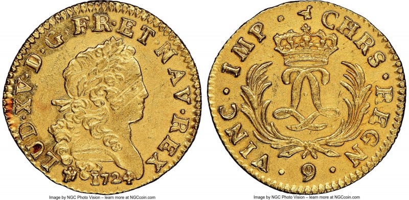Louis XV gold Louis d'Or Mirliton 1724-(9) UNC Details (Saltwater Damage) NGC, R...
