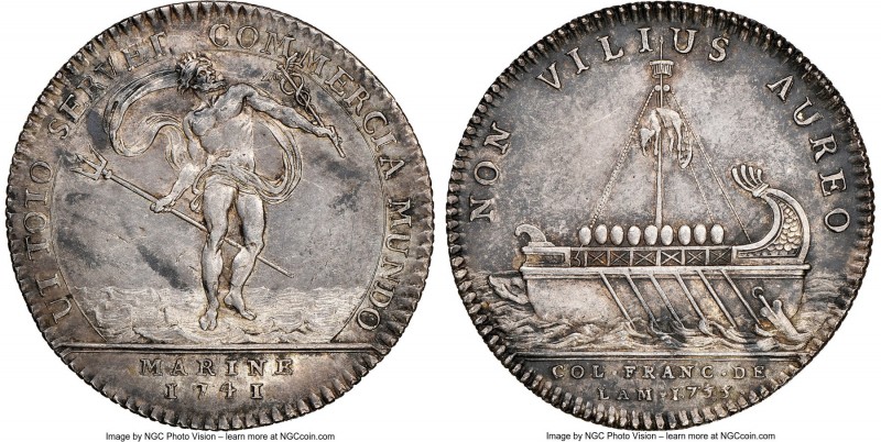 Louis XV silver Mule Franco-American Jeton 1741/1755 AU58 NGC, Br-516, Lec-159, ...