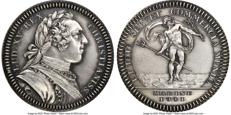 Louis XV silver Mule Restrike Franco-American Jeton 1741-Dated MS63 NGC, Br-Unl....
