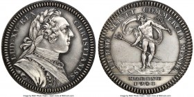 Louis XV silver Mule Restrike Franco-American Jeton 1741-Dated MS63 NGC, Br-Unl., Lec-Unl. (cf. Lec-136 for obverse, Lec-159 for reverse). Plain edge ...